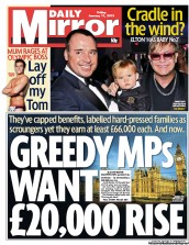 Daily Mirror (UK) Newspaper Front Page for 11 January 2013