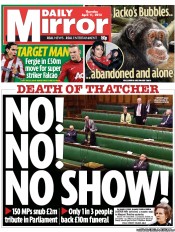 Daily Mirror Newspaper Front Page (UK) for 11 April 2013