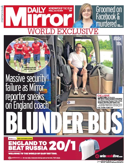 Daily Mirror Newspaper Front Page (UK) for 11 June 2016