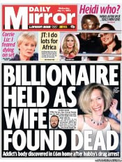 Daily Mirror Newspaper Front Page (UK) for 11 July 2012