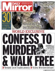 Daily Mirror Newspaper Front Page (UK) for 11 September 2015