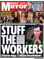 Daily Mirror Newspaper Front Page (UK) for 12 December 2012