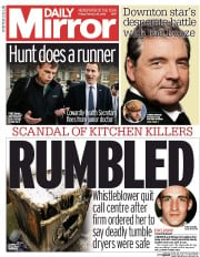 Daily Mirror (UK) Newspaper Front Page for 12 February 2016