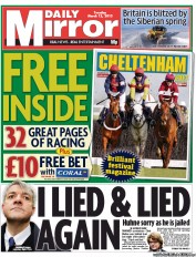 Daily Mirror Newspaper Front Page (UK) for 12 March 2013