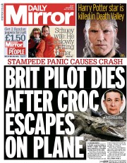 Daily Mirror Newspaper Front Page (UK) for 12 July 2014