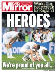 Daily Mirror (UK) Newspaper Front Page for 12 July 2018