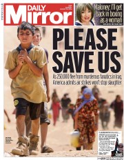 Daily Mirror Newspaper Front Page (UK) for 12 August 2014