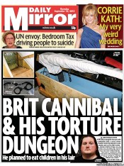 Daily Mirror Newspaper Front Page (UK) for 12 September 2013