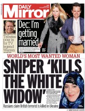Daily Mirror (UK) Newspaper Front Page for 13 November 2014