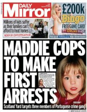 Daily Mirror (UK) Newspaper Front Page for 13 January 2014