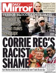 Daily Mirror (UK) Newspaper Front Page for 13 January 2015