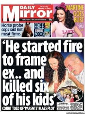 Daily Mirror Newspaper Front Page (UK) for 13 February 2013