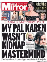 Daily Mirror (UK) Newspaper Front Page for 13 February 2017