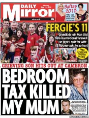 Daily Mirror Newspaper Front Page (UK) for 13 May 2013