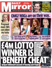 Daily Mirror (UK) Newspaper Front Page for 13 June 2012