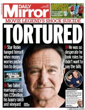 Daily Mirror Newspaper Front Page (UK) for 13 August 2014