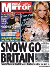Daily Mirror (UK) Newspaper Front Page for 14 January 2013