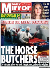 Daily Mirror Newspaper Front Page (UK) for 14 February 2013