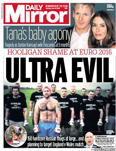 Daily Mirror Newspaper Front Page (UK) for 14 June 2016