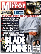 Daily Mirror Newspaper Front Page (UK) for 15 February 2013