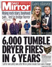 Daily Mirror (UK) Newspaper Front Page for 15 February 2016