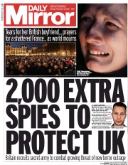Daily Mirror (UK) Newspaper Front Page for 16 November 2015