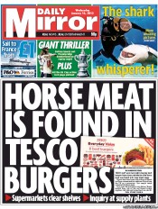Daily Mirror (UK) Newspaper Front Page for 16 January 2013