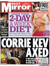 Daily Mirror Newspaper Front Page (UK) for 16 February 2013