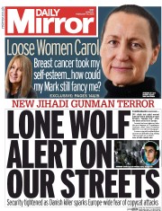 Daily Mirror Newspaper Front Page (UK) for 16 February 2015