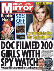 Daily Mirror Newspaper Front Page (UK) for 16 March 2013