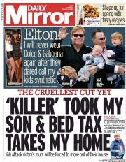 Daily Mirror Newspaper Front Page (UK) for 16 March 2015
