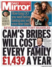 Daily Mirror (UK) Newspaper Front Page for 16 April 2015