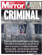 Daily Mirror (UK) Newspaper Front Page for 16 June 2017
