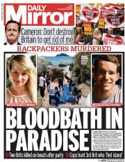 Daily Mirror Newspaper Front Page (UK) for 16 September 2014
