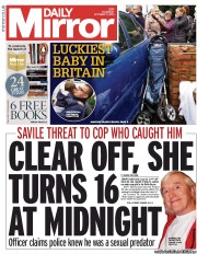 Daily Mirror Newspaper Front Page (UK) for 17 October 2013