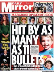 Daily Mirror Newspaper Front Page (UK) for 17 December 2012