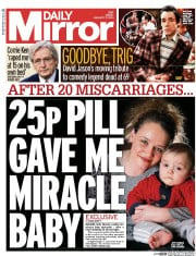 Daily Mirror (UK) Newspaper Front Page for 17 January 2014