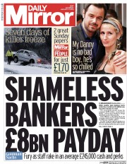 Daily Mirror Newspaper Front Page (UK) for 17 January 2015