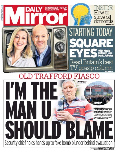 Daily Mirror Newspaper Front Page (UK) for 17 May 2016