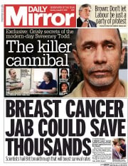 Daily Mirror Newspaper Front Page (UK) for 17 August 2015