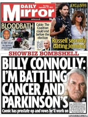 Daily Mirror Newspaper Front Page (UK) for 17 September 2013