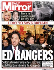 Daily Mirror Newspaper Front Page (UK) for 17 September 2014
