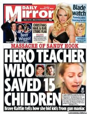 Daily Mirror Newspaper Front Page (UK) for 18 December 2012