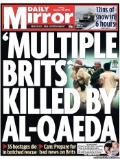 Daily Mirror (UK) Newspaper Front Page for 18 January 2013