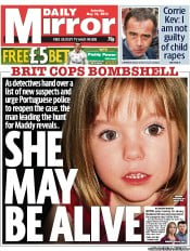 Daily Mirror Newspaper Front Page (UK) for 18 May 2013