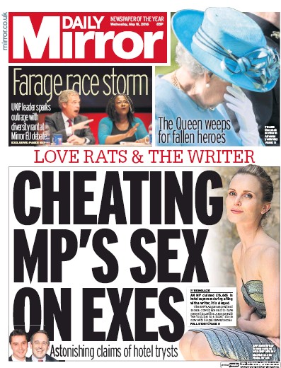 Daily Mirror Newspaper Front Page (UK) for 18 May 2016