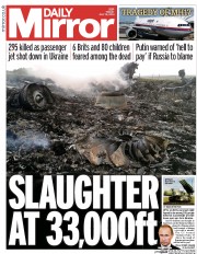 Daily Mirror Newspaper Front Page (UK) for 18 July 2014