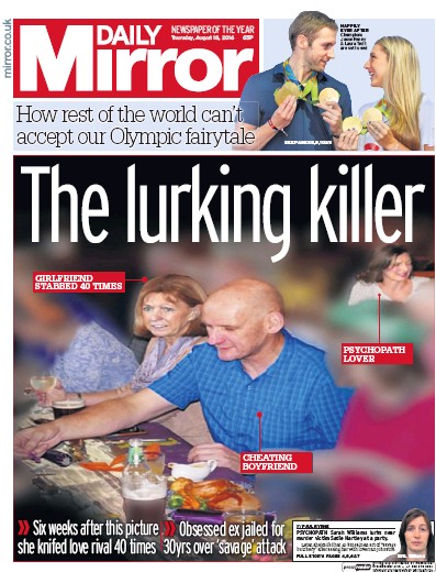 Daily Mirror Newspaper Front Page (UK) for 18 August 2016