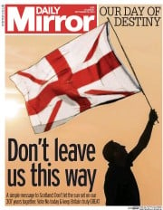 Daily Mirror (UK) Newspaper Front Page for 18 September 2014