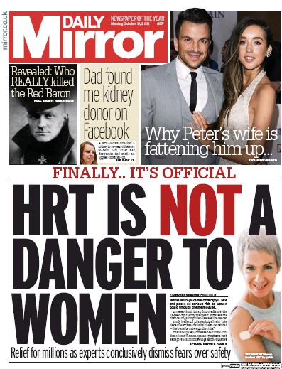 Daily Mirror Newspaper Front Page (UK) for 19 October 2015